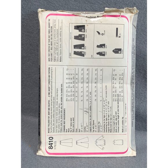 Vintage Simplicity 8410 Sewing Pattern Misses Shirt Short Skirt - Picture 2 of 2